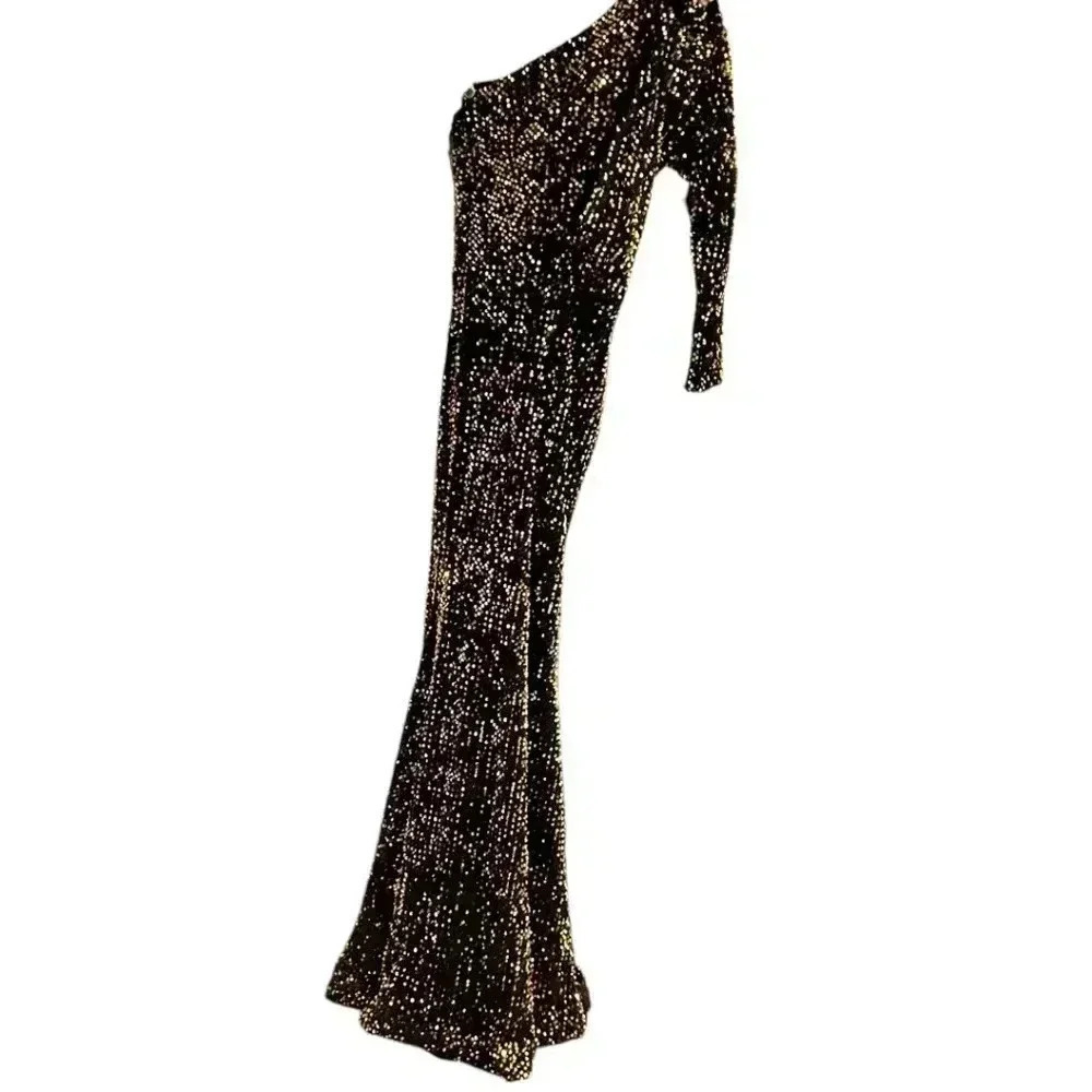 Brand New Miss Ord one shoulder cut out black and Gold sequin Dress Size M - Picture 14 of 16
